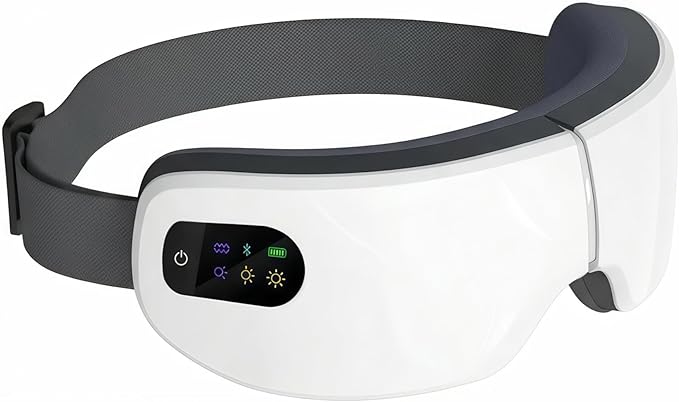 Eye Massager Mask with Heat & Bluetooth Music, 7 Modes for Migraine Relief, Sleep Improvement, Portable, Eye Mask, Gift for Women Men Friends Mom Dad Eyeris 1 White