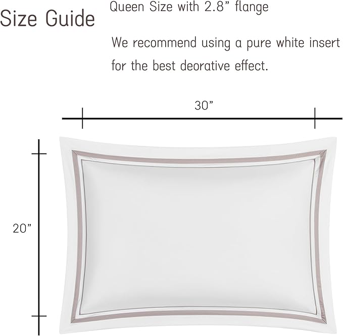 White Pillow Shams Queen Size Set of 2, 100% Cotton 400TC Sateen Luxury Hotel Pillow Cases, Pipping Oxford Pillowcases with Envelope Closure for Bedding Linen, 20x30 Inches