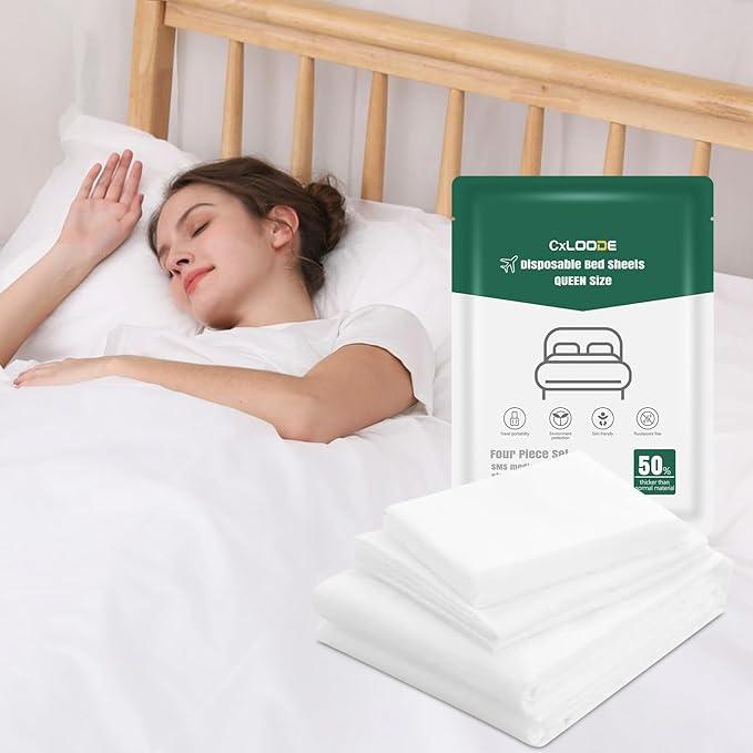 Disposable Bed Sheet for Travel, Disposable Sheets Queen Size with Quilt Cover and Pillowcase,Travel Sheet for Hotel Travel Essentials for Cruise,Camping,SPA