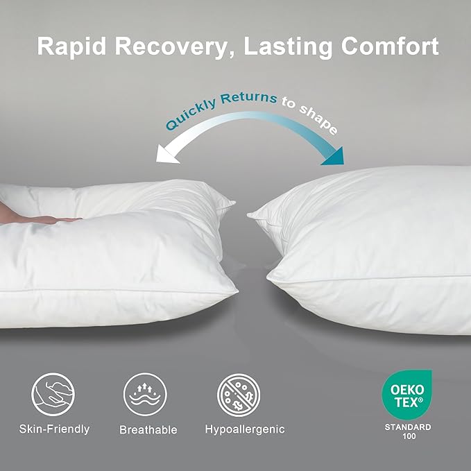 Goose Down Pillow, Hotel Quality with Feather Fill, 750 Fill Power - 2 Pack with Pillowcase for Master Bedroom, Support for Back, Side, Stomach Sleepers (King Size 20” x 36”)