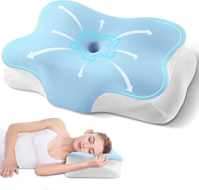 Cervical Neck Pillow, Ergonomic Side Sleeper Pillow for Neck Support, Cooling Memory Foam Pillows for Sleeping, Contour Orthopedic Bed Pillows for Side Back Stomach Sleepers (Sky Blue)