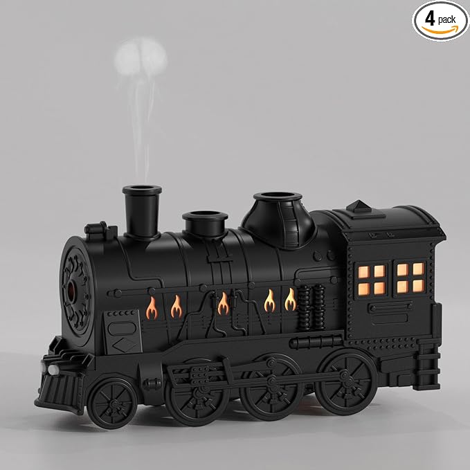 Train Shape Essential Oil Diffuser Humidifier, 2 Lighting Modes, Remote Control, Train Design Home Fragrance Diffuser, 300ml, for Bedroom Office Desktop (US Plug)