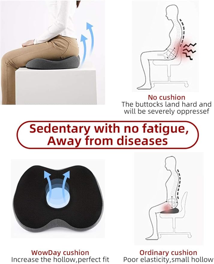 Premium Orthopedic Seat Cushion-Non-Slip Hemorrhoid Pillow Memory Foam Coccyx for Tailbone Pain - Office Home Chair Car Seat Cushion - Sciatica & Back Pain Relief