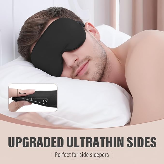 Sleep Mask for Side Sleeper, 3D Complete Light Blocking Sleeping Eye Mask, Soft Breathable Eye Cover with Hair-Tangle-Free Symmetrical Strap, Zero Pressure Blindfold for Women & Men