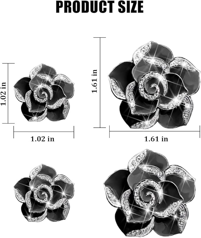 4PCS Bling Car Air Vent Clips, Flower Shiny Rhinestone Clip-on Vehicle Air Outlet Clamp, Sparkly Diamond Auto Interior Vent Decoration Clip, Universal for SUV Automobile Truck (Black)