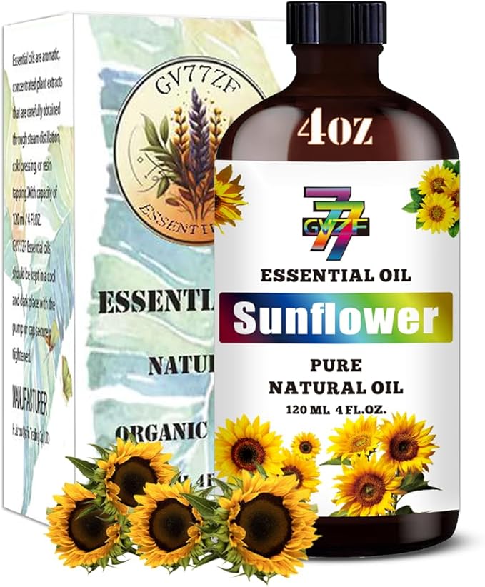 Sunflower Essential Oil - Sunflower Oils for Diffusers, Humidifiers, DIY Candles, Soap, Cleaning, Home, Office, Yoga, Massage, Gifts - 4 fl oz (120 ml) - GV77ZF