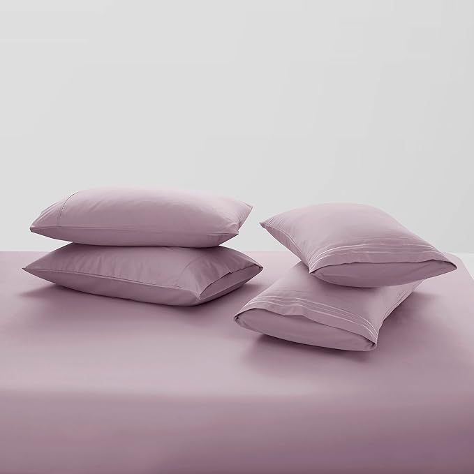 Clara Clark RV Short Queen Sheets - Hotel Luxury 6 Piece Bed Sheets for Short Queen Size Bed - Soft Bedding Sheets & Pillowcases, Fits Low Mattress up to 10 inch deep. Short Queen, Dusty Purple