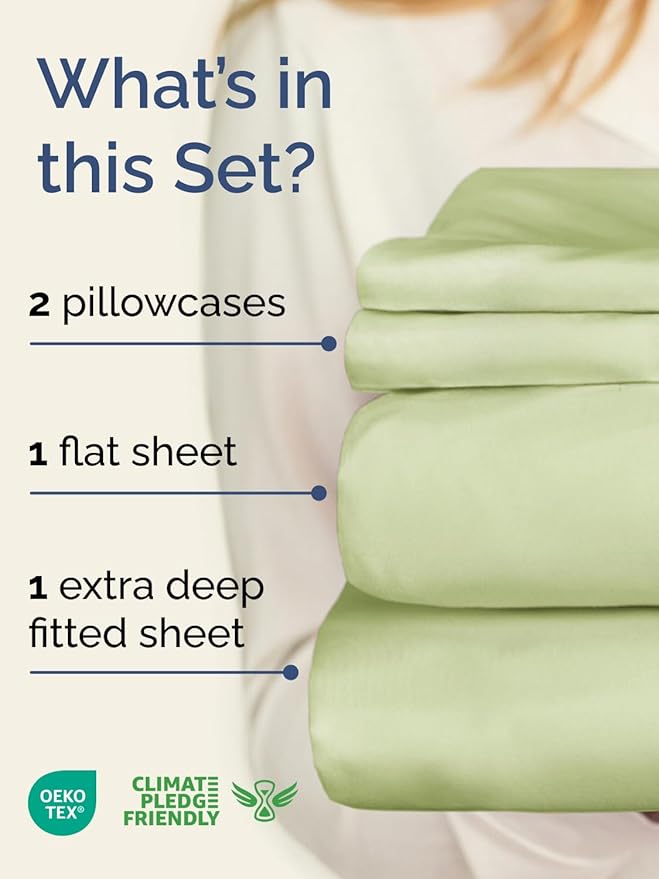 Extra Deep King Sheet Set - 4 Piece Breathable & Cooling Bed Sheets - Easily Fits 18 to 24 inch Mattress - Soft, Wrinkle & Fade Free with Extra Deep Pockets - Hotel Luxury Bedding - Light Sage Green