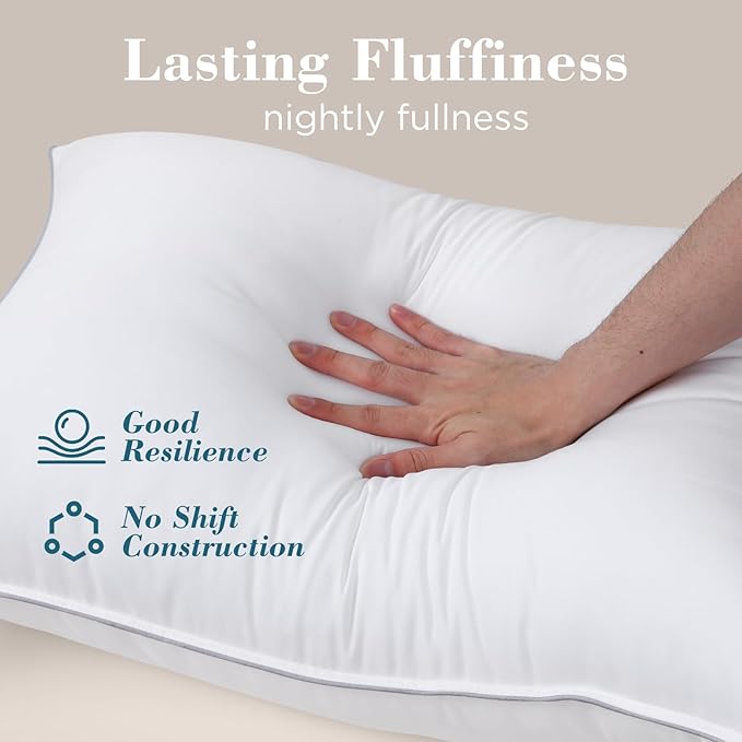 viewstar Bed Pillows King Size Set of 2, Hotel Collection Down Alternative Pillows for Side, Back or Stomach Sleepers, Stable Neck Support, Double Stitch White