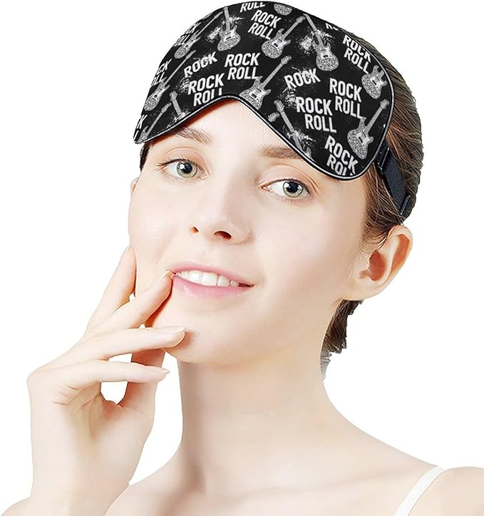 SWEET TANG Sleep Eye Mask for Men Women Sleeping Compatible with Rock and Roll Musical Instruments Music Guitar, Comfortable with Elastic Strap, Blocks Light Sleeping Blindfold for Nap Travel Office
