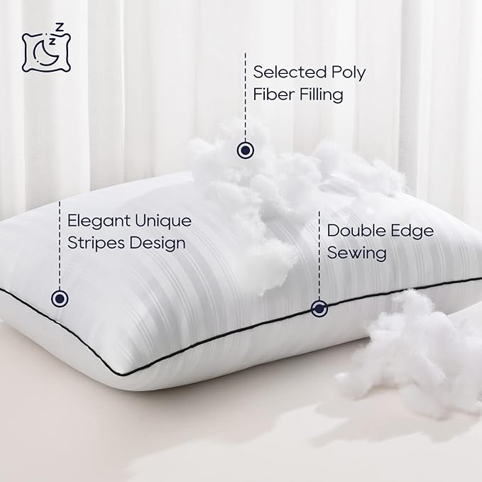 downluxe Bed Pillows Queen Size Set of 2 - Hotel Collection Soft Down Alternative Pillows for Sleeping, Perfect for Side, Back and Stomach Sleepers, 20 X 28