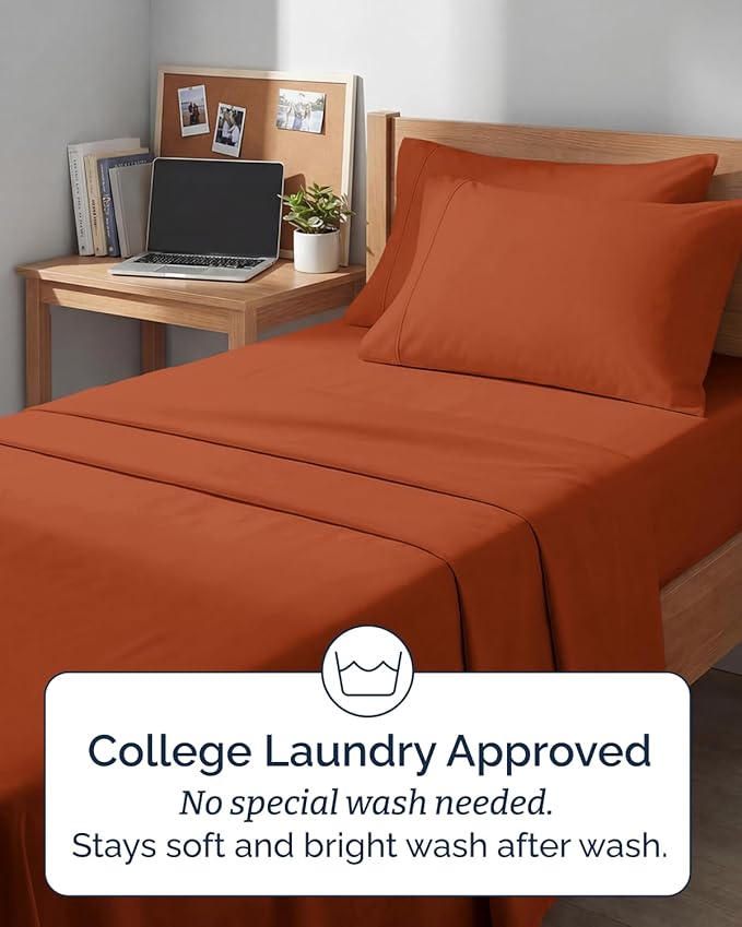 Extra Deep Twin XL Sheet Set - 4 Piece Breathable and Cooling Sheets - Hotel Luxury Bedding for Women, Men, Kids & Teens - Easy & Secure Fit - Soft and Wrinkle Free - Extra Deep Pockets - Terracotta