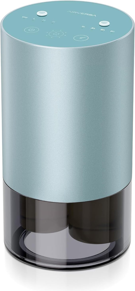 Airversa Dual-Nozzle Waterless Essential Oil Diffuser for Home Rechargeable Scent Diffusers with 5 Timer Settings, 4 Mist Levels with Vehicle Mode for Car Room Studio Office, Mint Metal