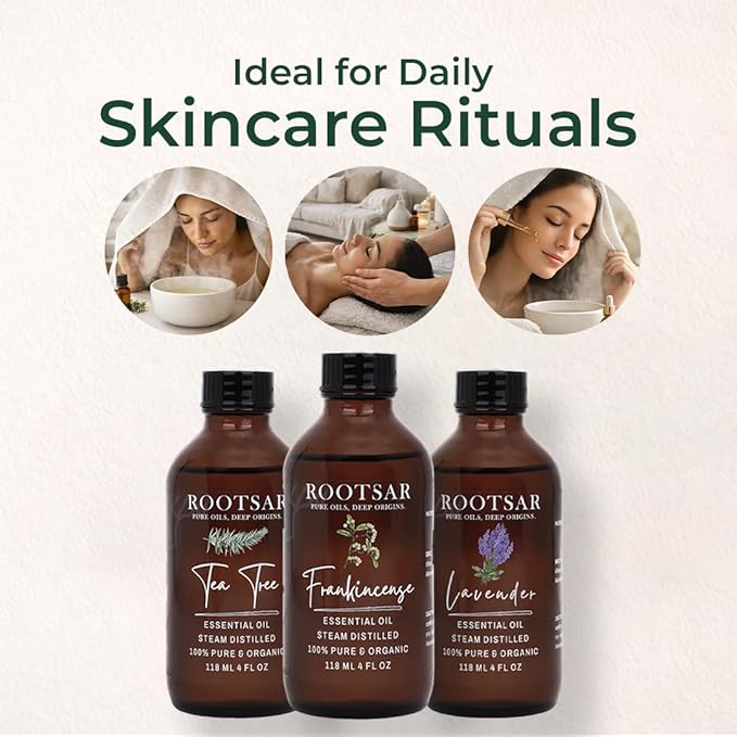 Tea Tree, Frankincense & Lavender Essential Oils Set – 100% Pure Aromatherapy & Skin Care Oils for Cleansing, Relaxation & Radiant Looking Skin – Premium Clean Beauty Essential Oil Trio