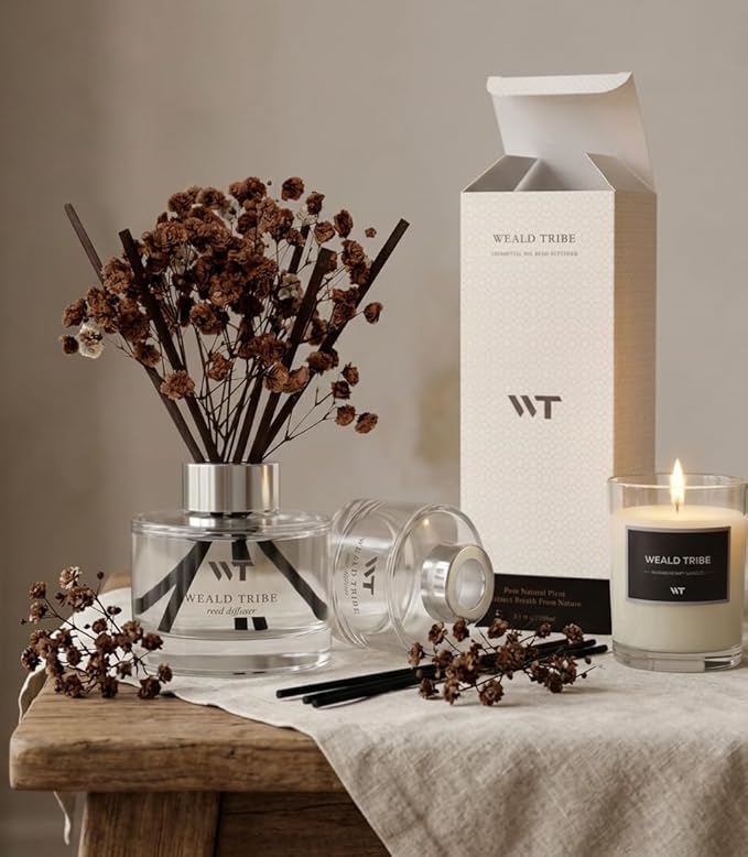 WEALD TRIBE Flower Reed Diffuser Set Vanilla Cinnamon Scent for Bathroom Accessories Shelf Decor & Air Fresheners, Fresh Air Sticks Defusers with 5.1 fl oz Essential Oils, House Office Decor & Gifts
