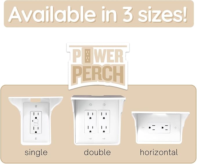 Power Perch Horizontal Wall Outlet Shelf with Cord Storage Strap - Declutter & Reclaim Bathroom Counter Space - Echo Dot Stand, Apple Homepod Shelf, Toothbrush Holder for Bathroom- White, 2-Pack