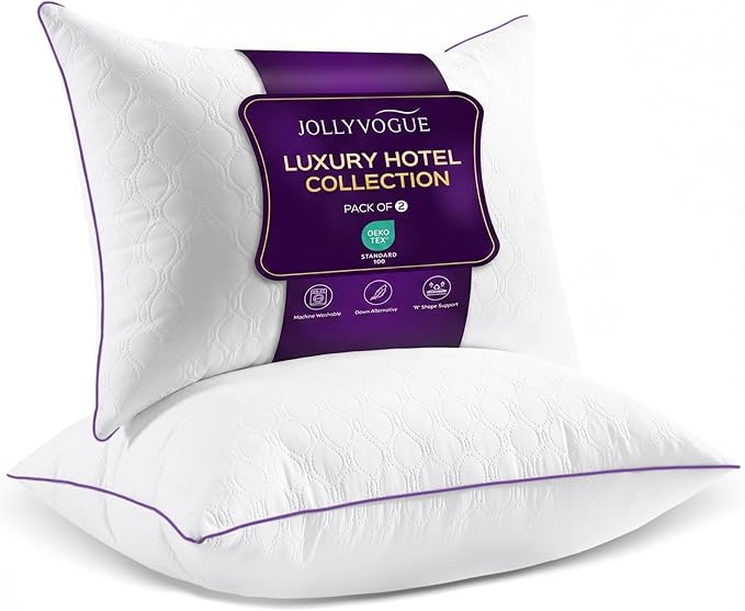 JOLLYVOGUE Pillows King Size Set of 2, Bed Pillow for Side, Back, and Stomach Sleepers, Down Alternative Filled Pillows, Luxury Hotel Quality and Machine Washable, 34" x 17", 2 Pack
