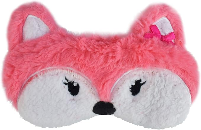 Cute Sleeping Mask, Pink Fox Soft Plush Fluffy Sleep Mask Men Cartoon Fox Blindfold Novelty Eye Cover Eyeshade Shade for Kids Girls and Adult Travel (Pink, Fox)