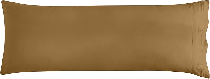 Mocassi 1-Piece Premium Body Pillowcase 1800 Series Hotel Quality Microfiber - Soft and Breathable with 3-Line Embroidery Wrinkle and Stain Resistant, Easy Care, 21" x 54", Bronze