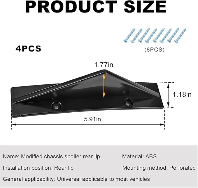 KVAEY 4 PCS Car Rear Lower Bumper Wing Lip Diffuser, Shark Fin Vehicle Spoiler Wing Rear Bumper Decoration, Universal Spoiler Fin Protector with Screw for Cars Trucks SUVs (Curved Black)