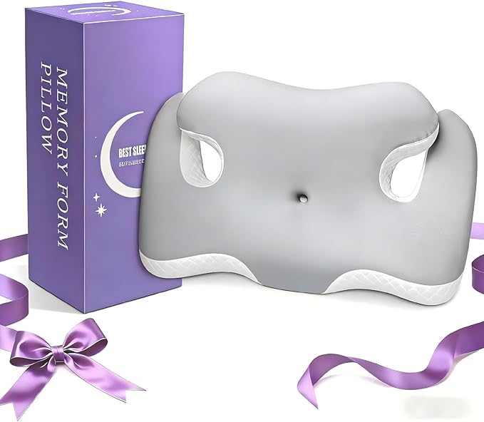 Ergo Cervical Pillow for Neck and Shoulder Pain Relief,Cooling Orthopedic Contour Memory Foam Pillows,Side Sleeper Pillows for Neck Support,King Size Bed Pillows for Back Stomach Sleepers(Ash Grey)