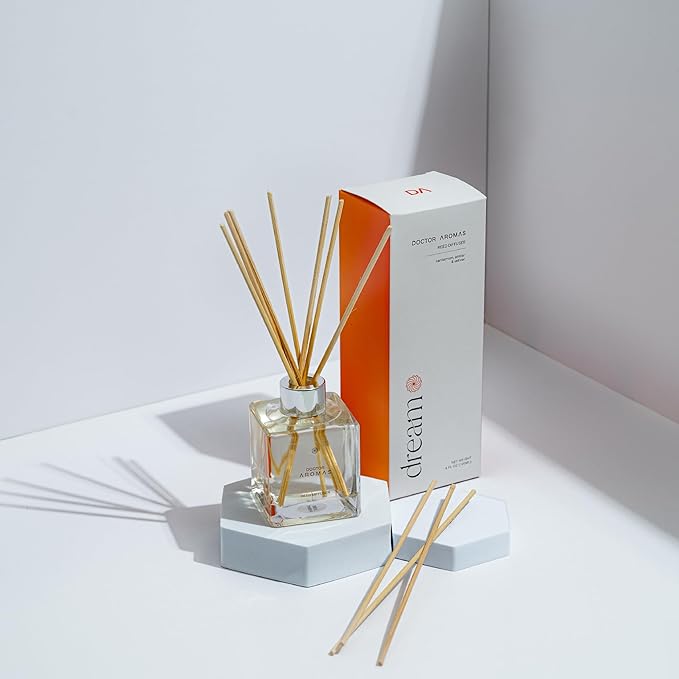 Doctor Aromas Premium Reed Diffuser Glass Jar Set – Elegant Home Fragrance with Cardamom, Sandalwood & Orris, Long-Lasting Scent for Home, Room or Bathroom (Over 90 Days) (Pack of 1, Dream)