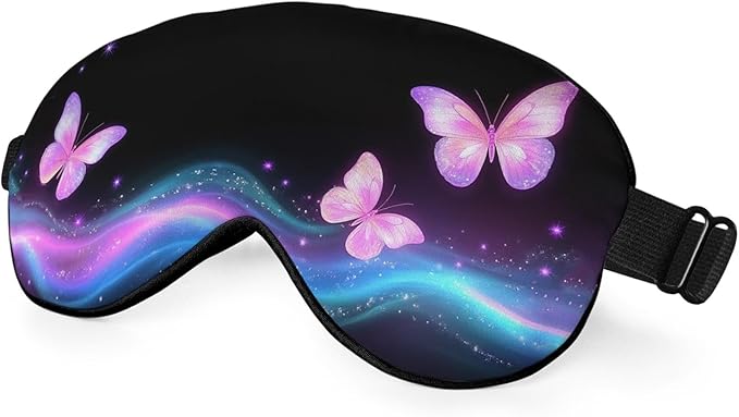 Glowing Magical Butterflies Sleep Mask Eye Mask Fireworks Glitter Romantic Flying Sleep Mask Light Blocking Adjustable Smooth Soft Eye Masks for Women Deep Rest Travel