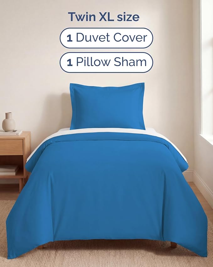 Duvet Cover Twin/Twin XL Size Set - Extra Soft Twin/Twin XL Duvet Cover 68" x 90" with 1 Pillow Sham - Hotel Luxury, Easy Care, Fade Free w/ Zipper Closures & Ties - Comfy & Breathable (Royal Blue)