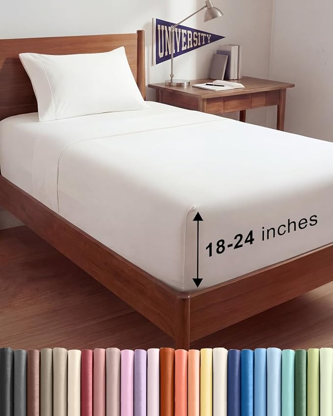 Extra Deep Twin XL Sheet Set - 3 Piece Breathable & Cooling Bed Sheets - Easily Fits 18 to 24 inch Mattress - Soft, Wrinkle & Fade Free with Extra Deep Pockets - Hotel Luxury Bedding - Antique White