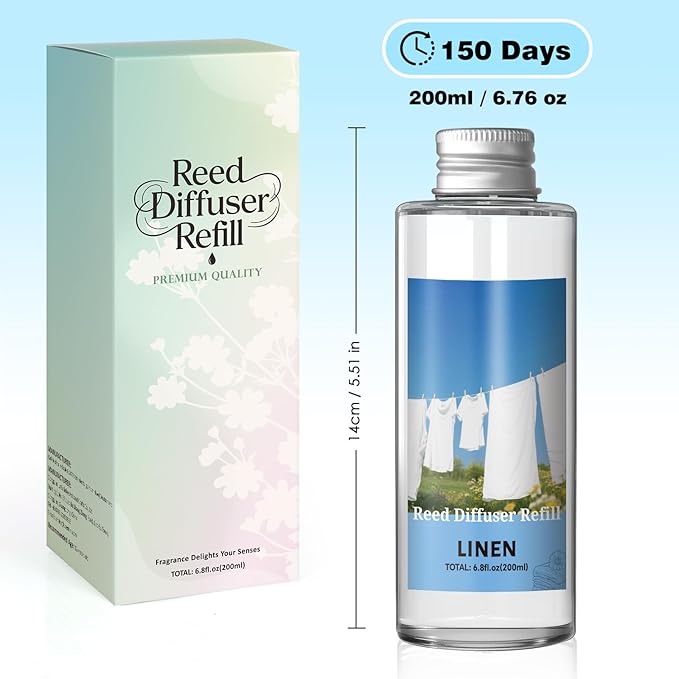 SCENTORINI Reed Diffuser Oil Refill, Linen Diffuser Oil 6.76 Fl Oz, Natural Scented Essential Oil Refill Long Lasting Home Fragrance for Room Spa Aromatherapy Bathroom Home Decor