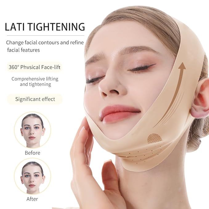 V Line Lifting Mask, Chin Strap for Sleeping, Reusable Double Chin Reducer, Jaw Exerciser, Face Slimming, Sagging Prevention, Medium