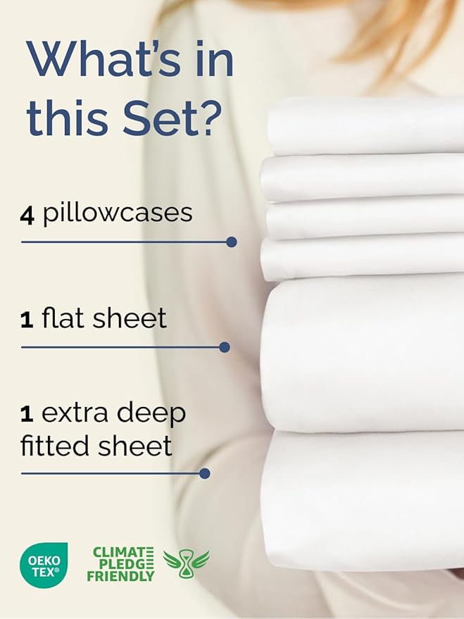 Extra Deep King Sheet Set - 6 Piece Breathable and Cooling Sheets - Hotel Luxury Bedding for Women, Men, Kids & Teens - Easy & Secure Fit - Soft and Wrinkle Free - Extra Deep Pockets - Antique White
