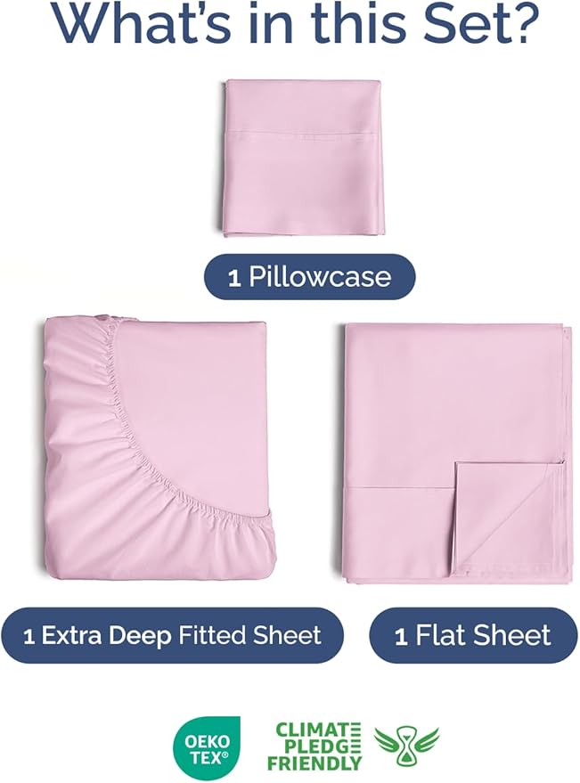 Extra Deep Twin Sheet Set - 3 Piece Breathable & Cooling Bed Sheets - Easily Fits 18 to 24 inch Mattress - Ultra Soft, Wrinkle & Fade Free with Extra Deep Pockets - Hotel Luxury Bedding - Light Pink
