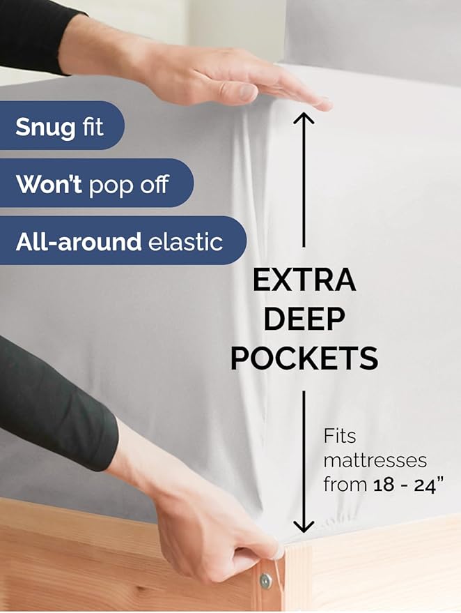 Extra Deep Cal King Sheet Set - 6 Piece Breathable and Cooling Sheets - Hotel Luxury Bedding for Women, Men, Kids & Teens - Easy Secure Fit - Soft and Wrinkle Free - Extra Deep Pockets - French Grey