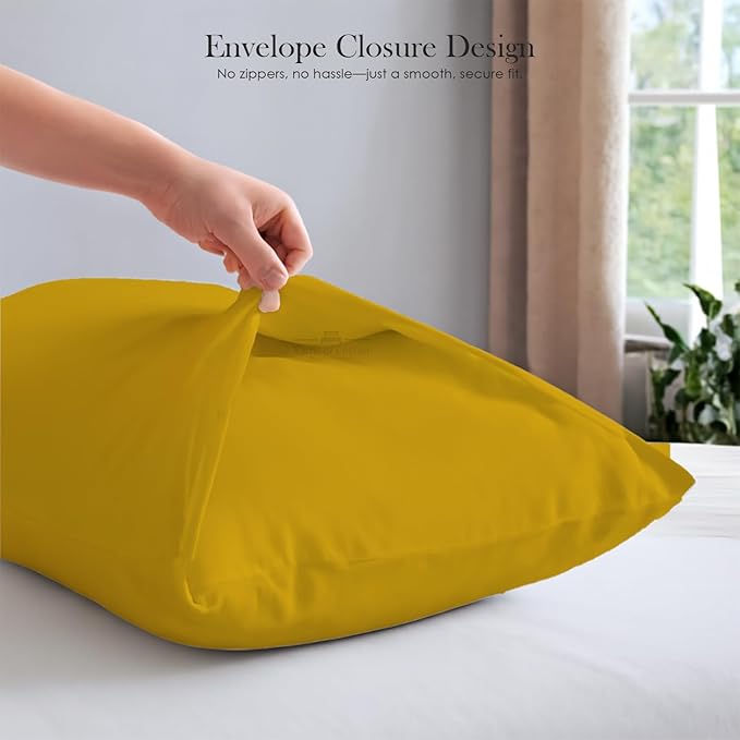 400 Thread Count 100% Egyptian Cotton Queen Size Pillowcases Set of 4, Soft & Breathable Sateen Weave, Envelope Closure, Hotel Luxury Bed Linen, Durable & Fade Resistant, 20"x30", Gold