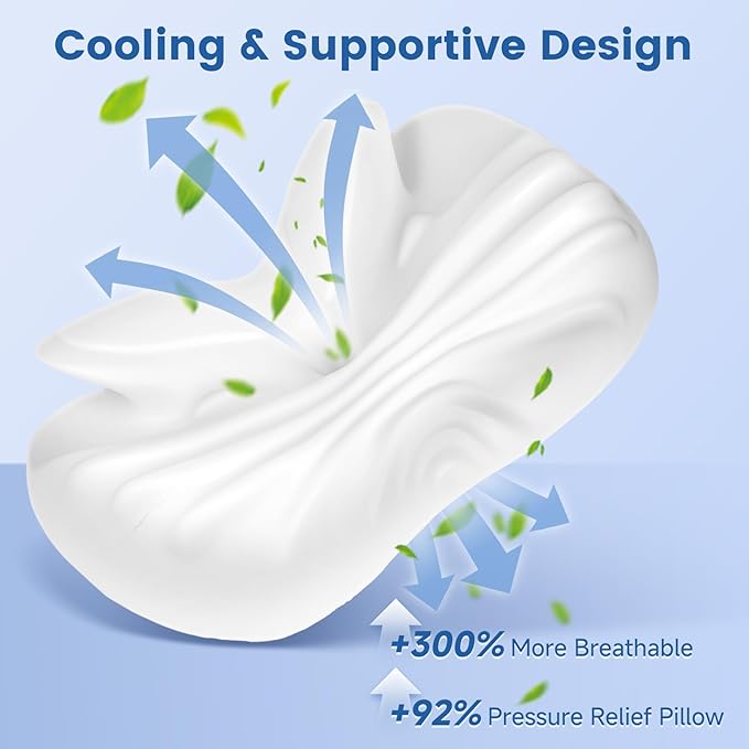 Side Sleeper Pillow, Memory Foam Cervical Neck Pillow, Dual Height Orthopedic Contour Pillow for Neck Support, Ergonomic Pillow for Side Back Stomach Sleepers with Breathable Washable Cover