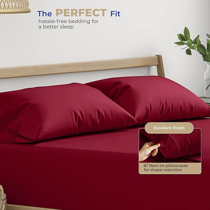 Thread Spread 100% Cotton Pillow Cases Queen Size Set of 2 - Luxury 400 Series Glee Collection Queen Pillow Cases (Burgundy), Soft Cooling Breathable Hotel Cotton Pillowcases, Fits Standard Pillows