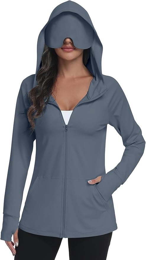 SeSe Code UPF 50+ Hoodie With Eye Mask Womens Zip Up Travel Jackets Sleep Sun Protection Shirts Pockets Outdoor Nap