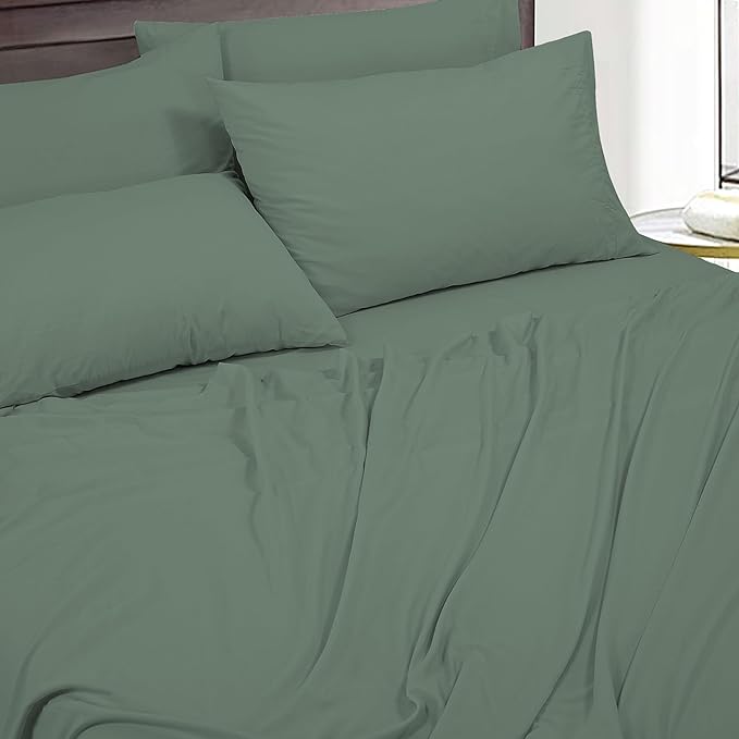 ROYALE LINENS 4 Piece King Sheets Set - Soft Brushed 1800 Microfiber Bedding - 1 Fitted and 1 Flat Sheet, 2 Pillow case - Wrinkle Free & Fade Resistant - Hotel Luxury Bed Sheets Set (Green Bay, King)