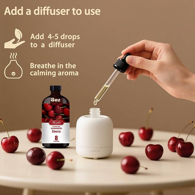 Cherry Essential Oil – MLYNKL Cherry Oils 8.33 fl oz for Diffusers, Humidifiers, Massage, DIY Candles, Soap, Cleaning, Home, Yoga, Office, Gifts - 250 ml