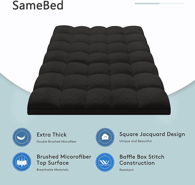SameBed Mattress Topper Twin,Extra Thick Mattress Pad Cover for Back Pain,Cooling Mattress Protector with 8-21 Inch Deep Pocket,Overfilled Down Alternative Filling,Black