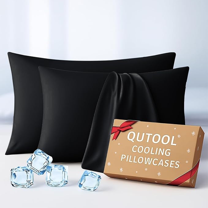 Premium Cooling Pillowcases King Size Set of 2 for Hot Sleeper & Night Sweats Beauty Sleep Reduces Wrinkles & Frizz Softer Than Silk Pillow Cover Oeko-TEX Certified Black Breathable