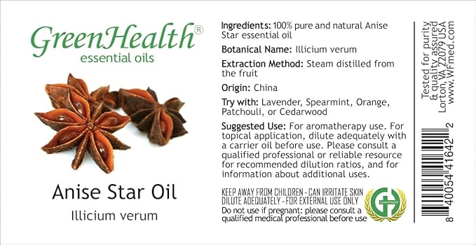 GreenHealth Anise Star Essential Oil – 1 Gallon (128 fl oz) | 100% Pure & Undiluted | Bulk Size in Plastic Bottle with Cap | Licorice-Like Aroma for Aromatherapy, Diffusers, DIY & Industrial Use
