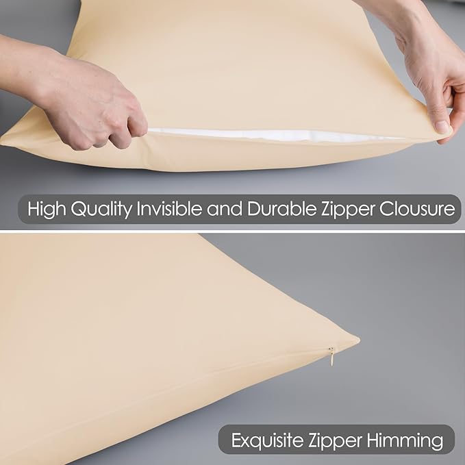 4 Pack 100% Egyptian Cotton Standard Pillow Protector with Hidden Zipper, 400 Thread Count Pillow Covers, Sateen Weave Cooling Bed Pillow Cases, Soft Breathable Non Noisy Easy Care (Beige)