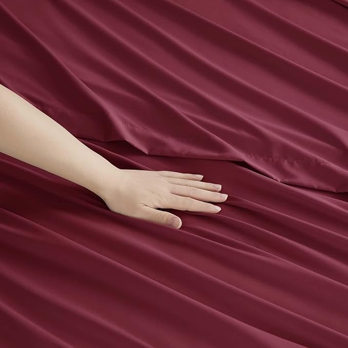 Clara Clark Twin Sheets, 5 Piece Set - Hotel Luxury Sheets for Twin Size Bed, Super Soft Bedding Set, Twin Size, Burgundy Red