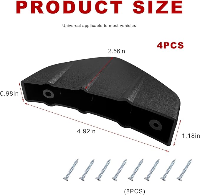 4 PCS Car Lower Bumper Lip Diffuser, Anti-Crash Auto Rear Splitter Lip Wing Protector with Mounting Screws, Universal Rear Spoiler Shark Fin Decoration for Car Truck SUV (Curved Black & Red)