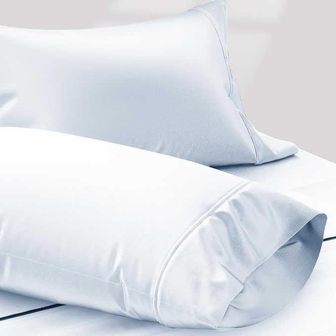 TEXAS LINEN CO. 100% Egyptian Cotton Pillow Cases Standard/Queen Size Set of 2 - Luxury 1200 Series Star Sleepin' Collection Pillow Cases (Light Blue), Cotton Pillowcases Fits Standard & Queen Pillows