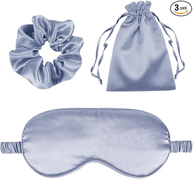 3Pcs Satin Eye Mask Silk Sleep Masks Set Silky Blindfold Eyeshade Blackout Eyes Cover Pouches Bag Scrunchy Wedding Gift