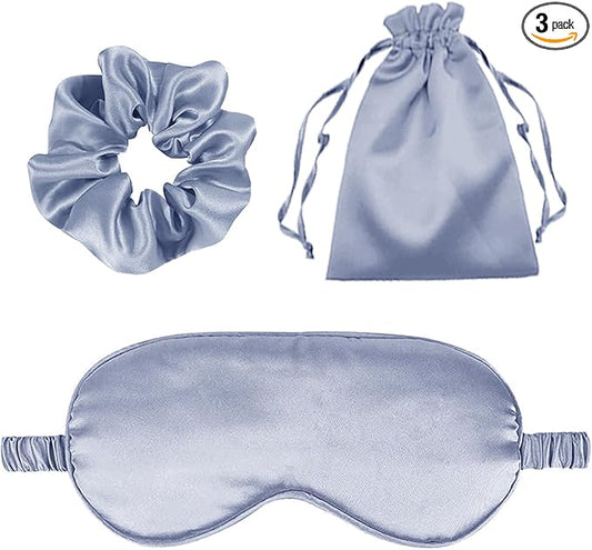 3Pcs Satin Eye Mask Silk Sleep Masks Set Silky Blindfold Eyeshade Blackout Eyes Cover Pouches Bag Scrunchy Wedding Gift