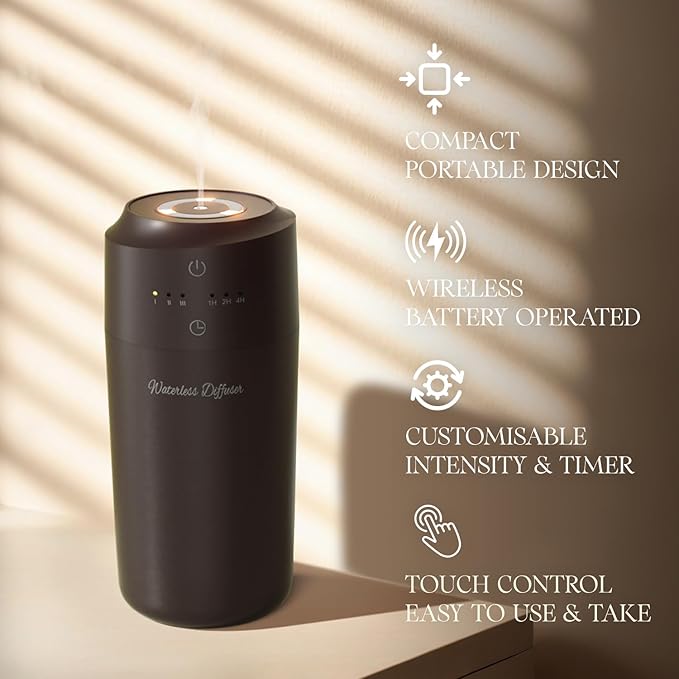 ARVIDSSON Waterless Diffuser for Essential Oil, Battery Operated Aromatherapy Diffuser, Waterless Essential Oil Diffuser, Wireless Scent Diffusers for Home, Car, Office